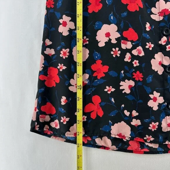 Lily Black A-Line Skirt Womens S Button Front Elastic Waist Floral Black Orange - Picture 7 of 9